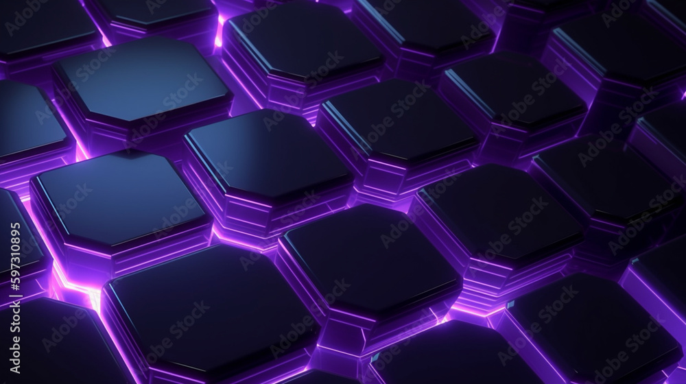 Futuristic Purple Luminous Hexagons on Abstract Dark Surface Generative AI Futuristic Purple Luminous Hexagons on Abstract Dark Surface Generative AI