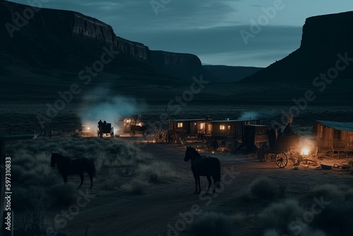 Realistic  detailed  mysterious western landscape with depth and wanderlust-inspiring vibe. Generative AI