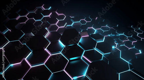 Futuristic Hexagon Shapes on Dark Abstract Background Generative AI