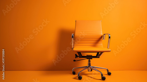 Office chair on orange background, generative ai