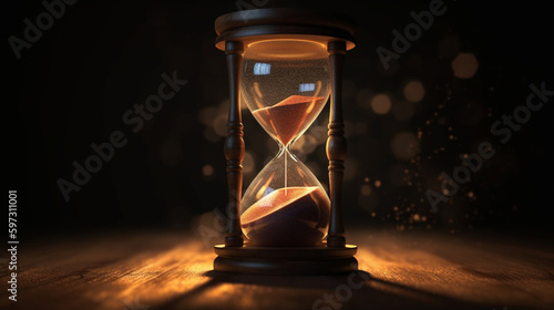 Hourglass with Glowing Sand with Copy space Generative AI
