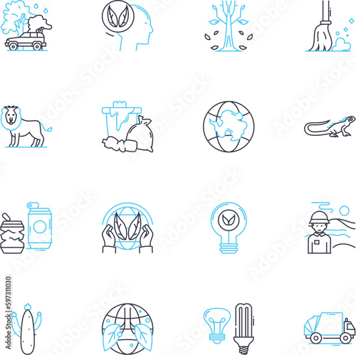 Environment Wildlife linear icons set. Habitat, Biodiversity, Ecosystem, Endangered, Conservation, Sustainability, Oceans line vector and concept signs. Forests,Wetlands,Species outline illustrations