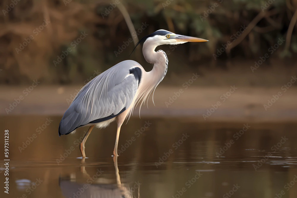 Grey Heron (Worldwide) - A wading bird known for its long legs and neck, and can be found in various parts of the world (Generative AI) Grey Heron (Worldwide) - A wading bird known for its long legs and neck, and can be found in various parts of the world (Generative AI)