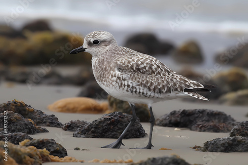 Grey Plover (Eurasia, North America, Africa) - A large shorebird with grey plumage (Generative AI)