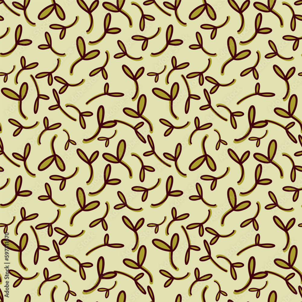 Green shoots pattern. A pattern with painted sprouts in a cute style. Leaves seamless doodle pattern