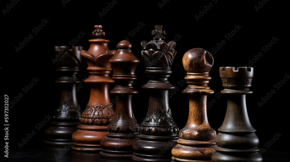 Strategy games, chess pieces on a dark background, challenge concept, generative ai Strategy games, chess pieces on a dark background, challenge concept, generative ai