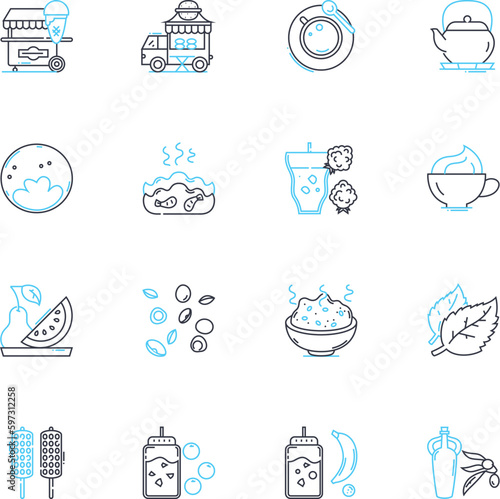 Culinary technology linear icons set. Sous-vide, Molecular, Fusion, Immersion, Dehydrator, Roller, Yeast line vector and concept signs. Gelatin,Probiotics,Fermentation outline illustrations