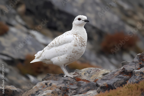 Rock Ptarmigan (Arctic regions) - A bird that changes color from brown in summer to white in winter to blend in with its surroundings, can be found in Arctic regions of North America (Generative AI)