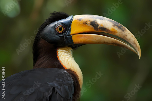 Rufous-necked Hornbill (Southeast Asia) - A colorful bird with a distinctive rufous-colored neck and large bill (Generative AI) © Russell