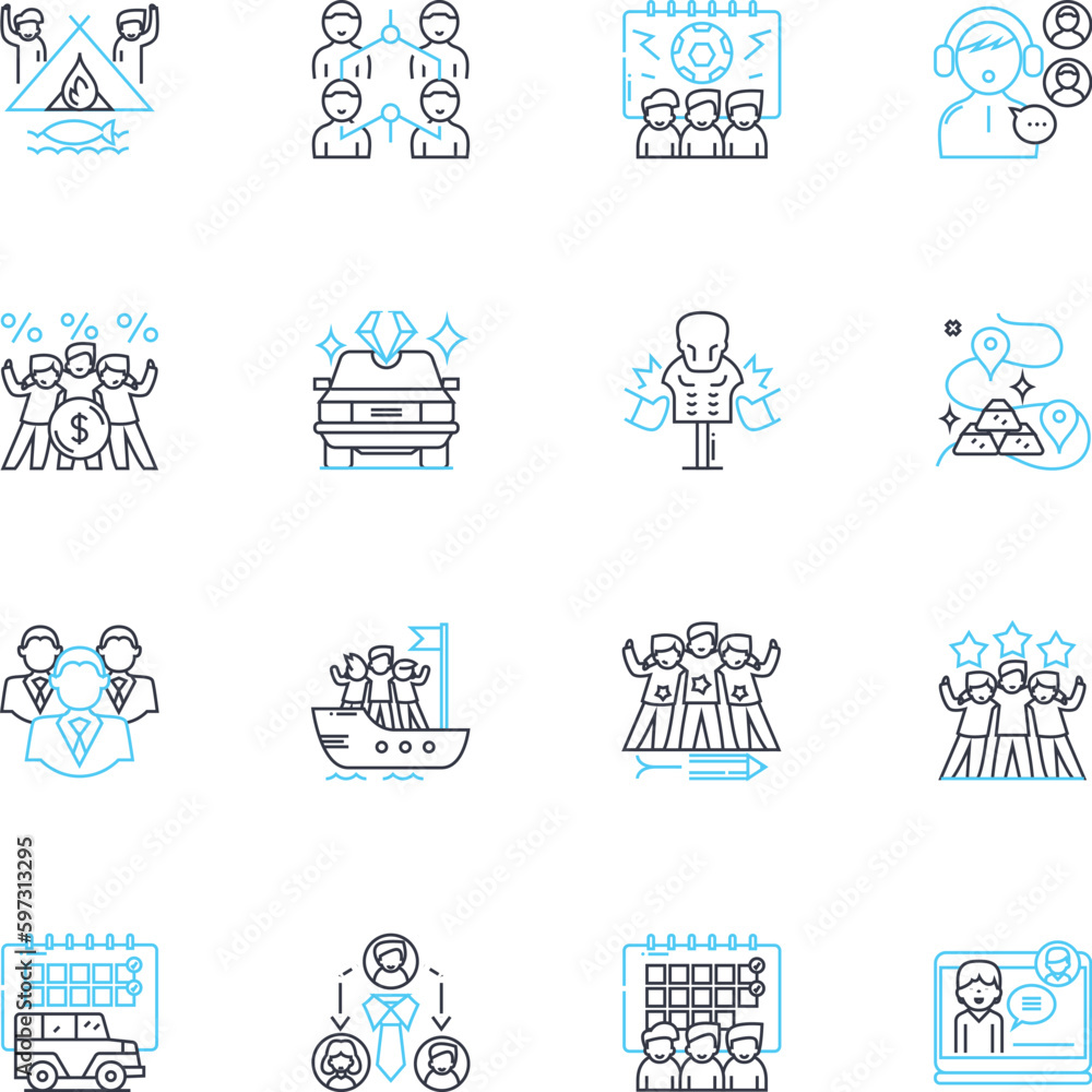 Communication and interaction linear icons set. Dialogue, Connect, Conversate, Converse, Listen, Feedback, Expression line vector and concept signs. Collaborate,Empathize,Interact outline - obrazy, fototapety, plakaty 