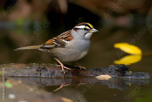 White-throated Sparrow (North America) - A small bird with a distinctive white throat patch (Generative AI)