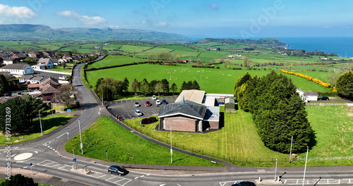 Aerial view of Craigyhill Methodist Church Larne Co. Antrim Northern Ireland