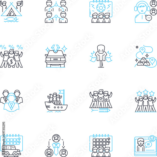 Communication and interaction linear icons set. Dialogue, Connect, Conversate, Converse, Listen, Feedback, Expression line vector and concept signs. Collaborate,Empathize,Interact outline