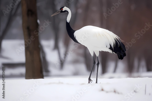 Red-crowned Crane (East Asia) - One of the rarest cranes in the world, known for its striking red head and white body (Generative AI)