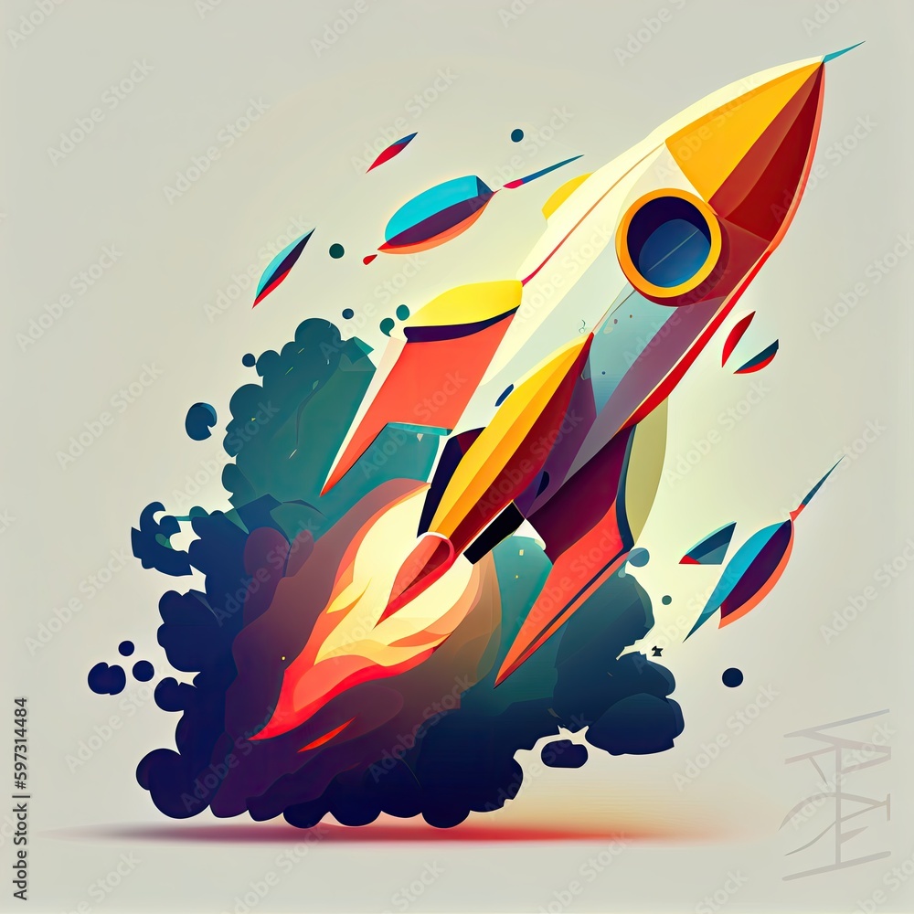Obraz premium retro rocket, t - shirt design, space theme, 2d, vector, flat, no foreground objects, pure random background.