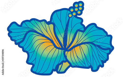 hibiscus illustration ,refreshing light blue,  image of southern country and hawaii and tropical image | apparel, textile