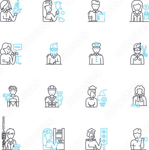Accounting management linear icons set. Budgeting, Forecasting, Planning, Analysis, Reporting, Compliance, Taxation line vector and concept signs. Auditing,Bookkeeping,Invoicing outline illustrations