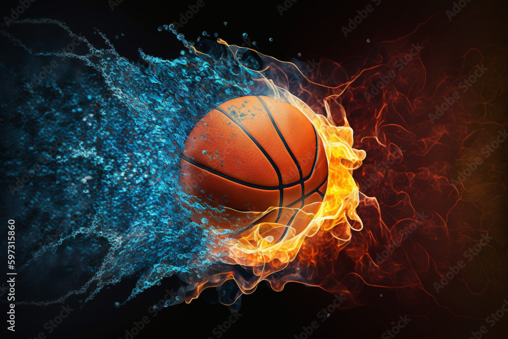 Basketball ball in fire and water  Generative AI