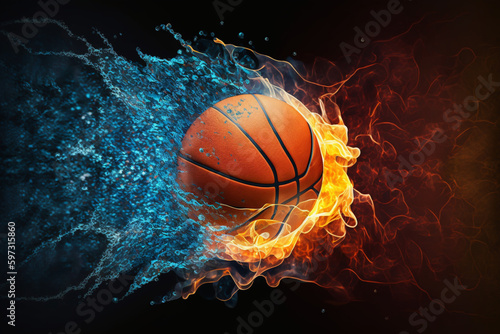 Basketball ball in fire and water  Generative AI © Muhammad Shoaib