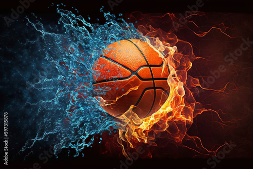 Basketball ball in fire and water Generative AI