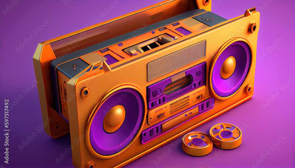 Fototapeta premium Techno music design retro style background. Futuristic Vintage techno music, game 90s. Generative AI. 