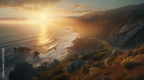 Big Sur Oceanside Generative AI sunset