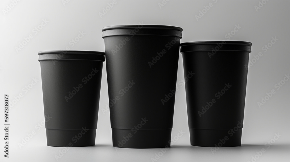 Black paper cups with white background create a modern, sleek look for branding. Generative AI Black paper cups with white background create a modern, sleek look for branding. Generative AI
