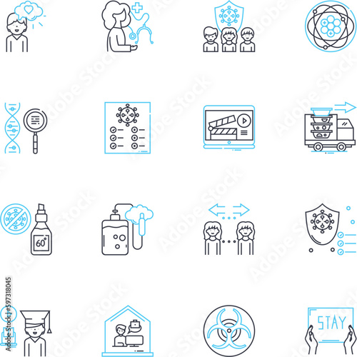 Microbes linear icons set. Bacteria, Viruses, Fungi, Pathogens, Microorganisms, Protists, Archaea line vector and concept signs. Plankton,Protozoa,Yeast outline illustrations