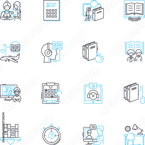 Investigation notion linear icons set. Suspicious, Evidence, Clues, Detectives, Interrogation, Crime, Motive line vector and concept signs. Hunch,Inspect,Analyze outline illustrations