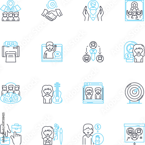 Job site linear icons set. Employment, Career, Job, Hiring, Recruiting, Listings, Opportunities line vector and concept signs. Openings,Search,Resume outline illustrations