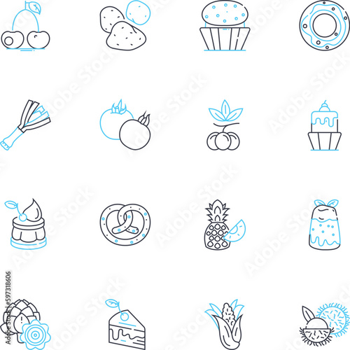 Harvesting linear icons set. Reaping, Gathering, Collecting, Harvest, Crops, Yield, Farming line vector and concept signs. Cultivation,Produce,Bountiful outline illustrations