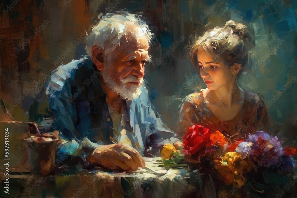 World grandparents day. Grandmother and grandfather. Happy family, fun times with children, cheerful old age. Merry hugs, smiles, joy in the family. Young and old generation. Generative AI