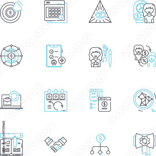 Corporate world linear icons set. Business, Finance, Industry, Company, Executive, Management, Leadership line vector and concept signs. Enterprise,Administration,Teamwork outline illustrations
