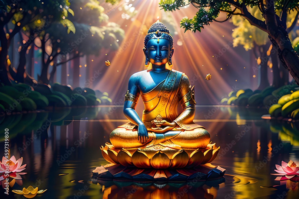 Buddha sitting in lotus seat pose. Illustration