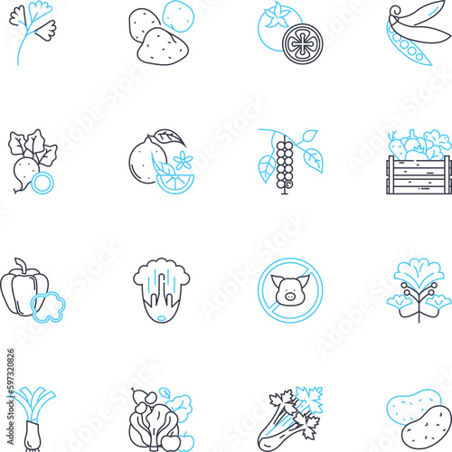 Balanced nutrition linear icons set. Health, Energy, Protein, Carbohydrates, Fiber, Nutrients, Vitamins line vector and concept signs. Minerals,Protein,Calcium outline illustrations