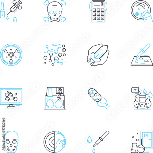 Astrophysics linear icons set. Gravity, Black hole, Supernova, Dark matter, Neutron star, Cosmic radiation, Galaxy line vector and concept signs. Nebula,Magnetic field,Relativity outline illustrations