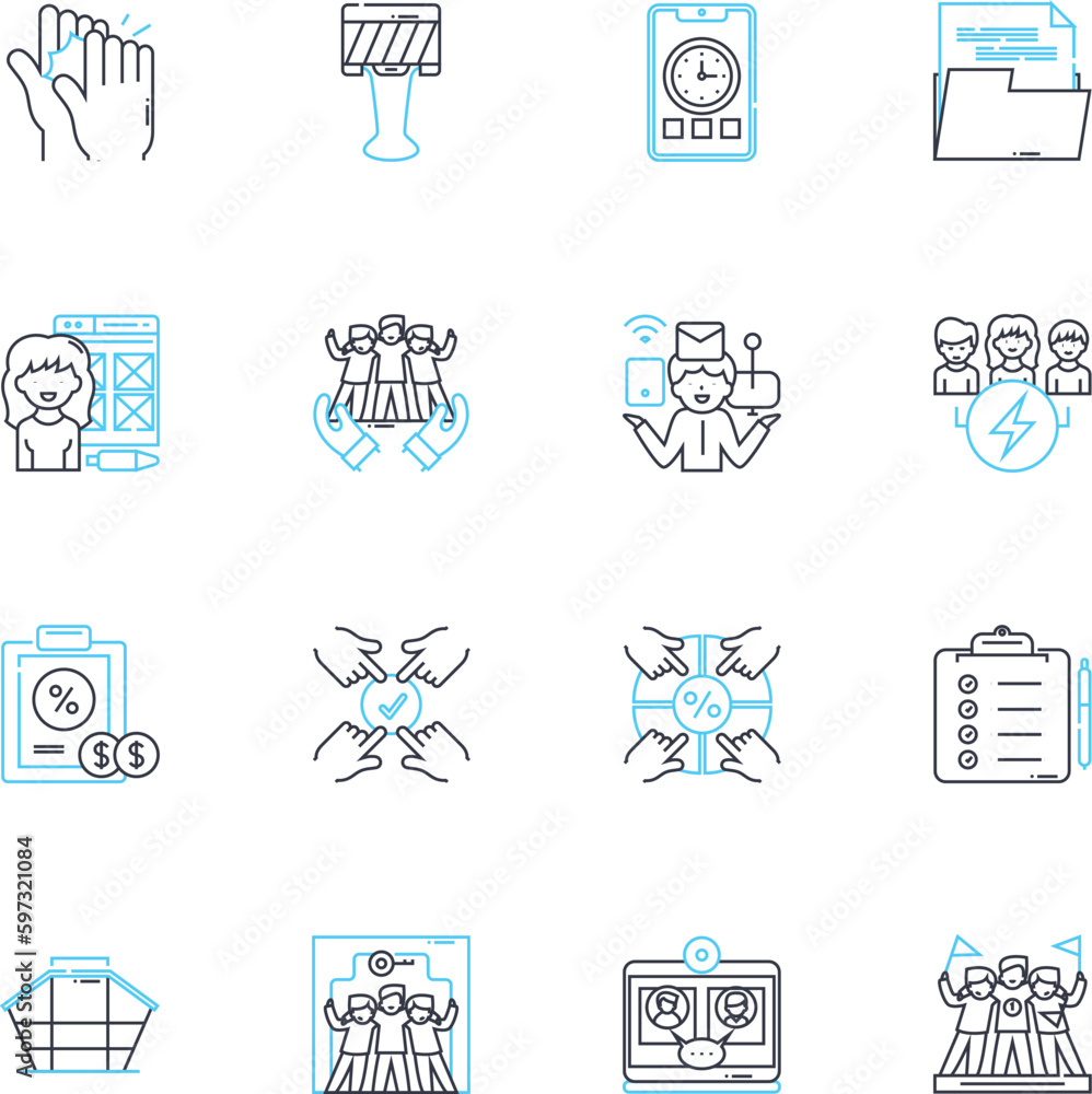 Workstation linear icons set. Productivity, Ergonomics, Multitasking, Efficiency, Organization, Comfort, Stability line vector and concept signs. Innovation,Collaboration,Connectivity outline Workstation linear icons set. Productivity, Ergonomics, Multitasking, Efficiency, Organization, Comfort, Stability line vector and concept signs. Innovation,Collaboration,Connectivity outline