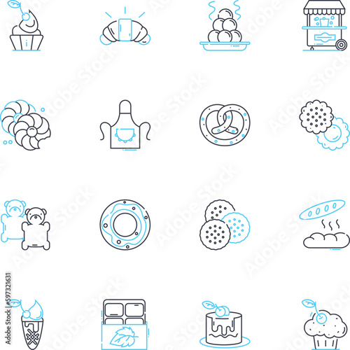 Sushi chef linear icons set. Culinary, Skillful, Creative, Precision, Sashimi, Umami, Japanese line vector and concept signs. Delicate,Technique,Fresh outline illustrations