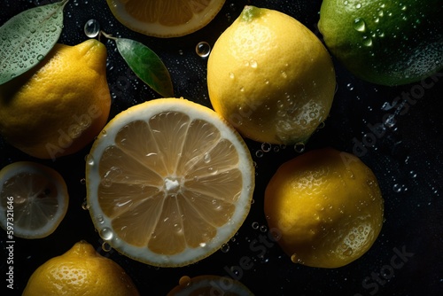 Cut, juicy lemons, close-up from above