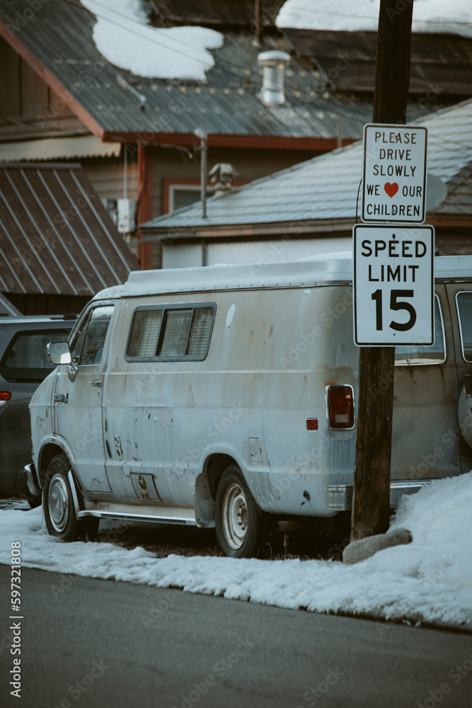 Motor Vehicle in the Snowy Winter Landscape.
Minturn, Colorado