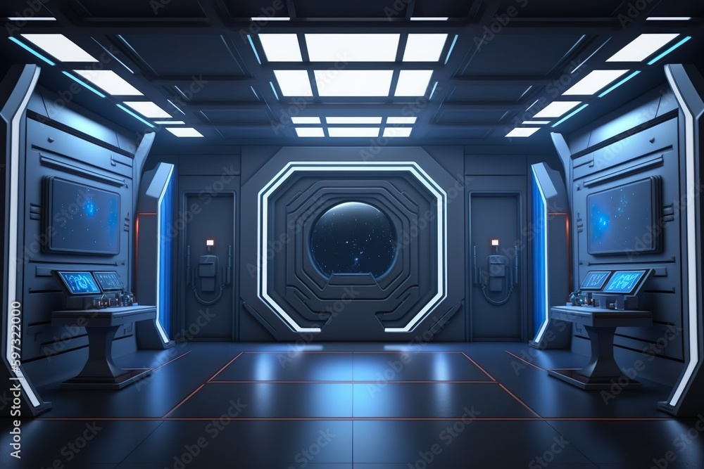 empty room Futuristic Sci-Fi Hallway Interior spaceship Generative AI empty room Futuristic Sci-Fi Hallway Interior spaceship Generative AI
