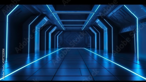 empty room Futuristic Sci-Fi Hallway Interior spaceship Generative AI