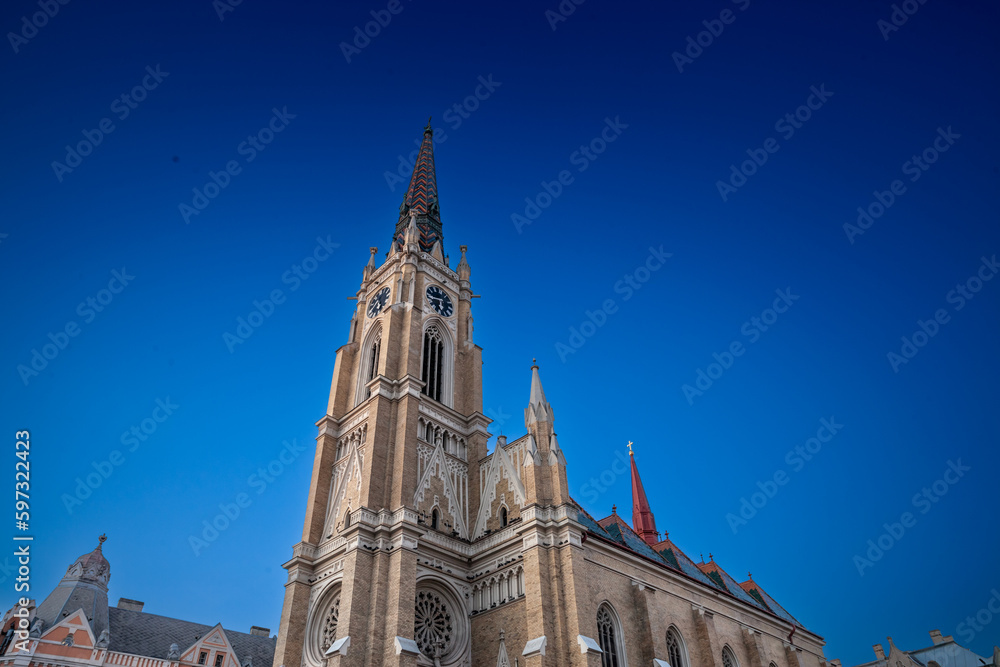 The Name of Mary Church, also known as Novi Sad catholic cathedral or crkva imena marijinog during a sunny summer afternoon. This cathedral is one of the most important landmarks of Novi Sad, Serbia.