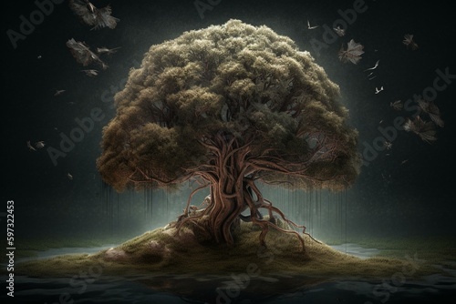 Digital image of brain and tree by Hank Grebe. Generative AI