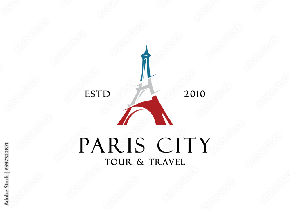 Paris tourist attraction logo design. Paris Eiffel tower travel landmark vector design. Paris famous places logotype Paris tourist attraction logo design. Paris Eiffel tower travel landmark vector design. Paris famous places logotype
