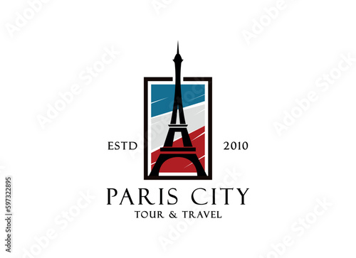 Paris tourist attraction logo design. Paris Eiffel tower travel landmark vector design. Paris famous places logotype