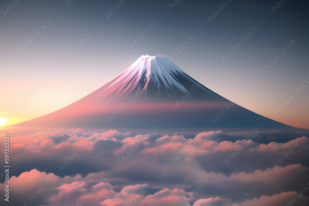 Φωτογραφία 富士山と雲海のイラスト　generative ai