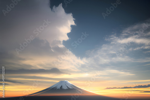 富士山と雲海のイラスト generative ai