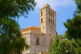 Bell tower of the Saint Mary Cathedral at the top of the Castle of Eivissa in Dalt Vila, the old city center of Ibiza in the Balearic Islands, Spain