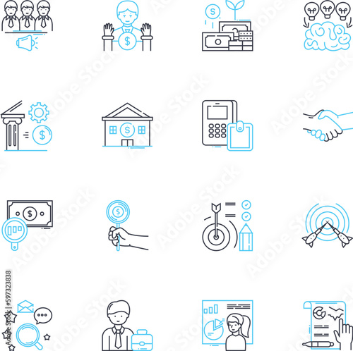Financial analysis linear icons set. Profitability, Liquidity, Solvency, Efficiency, Stability, Growth, Risk line vector and concept signs. Revenue,Cost,Capital outline illustrations